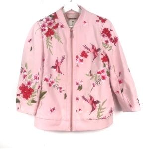 NWT Ted Baker Bird & Blossom Spring Bomber Jacket Pink Animal Print